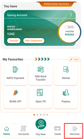 IDBI Mobile Banking Services section