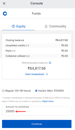 Zerodha Instant Withdrawal