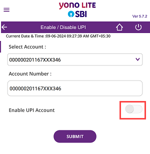 Activate/Deactivate UPI Service for SBI Account from YONO Lite