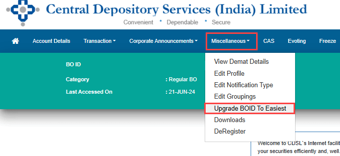 Upgrade BOID From CDSL Easi Account To Easiest 