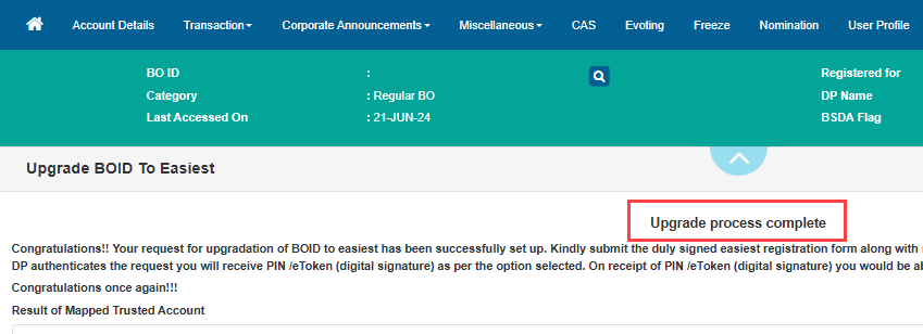 Upgrade BOID From CDSL Easi Account To Easiest 