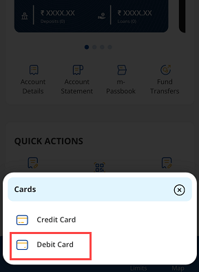 Indian Bank IndSMART Mobile Banking Debit Card option