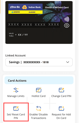 Indian Bank IndSMART Mobile Banking ATM PIN Set Reset Generate