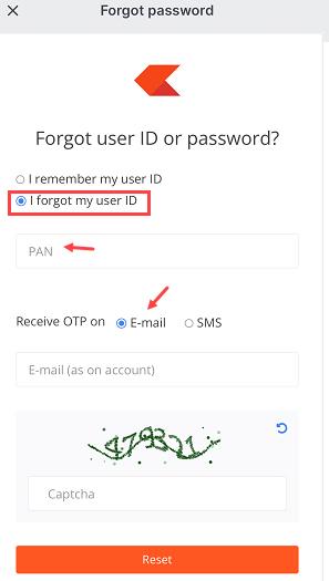 Zerodha User ID and logi  n password forgot