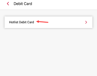 In the Debit Card section, find and tap on the Hotlist Card option. On the next screen, you will see the Hotlist Debit Card feature, which allows you to block your card to prevent any further transactions.