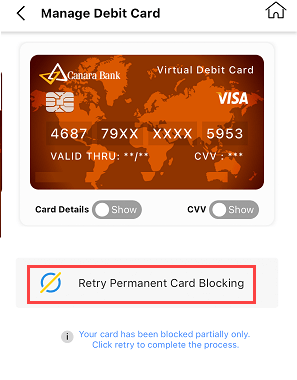Permanently Block Canara Bank ATM/Debit Card Online from Mobile Banking