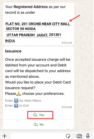 Apply for UCO Bank ATM/Debit Card Online via WhatsApp
