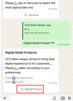 Apply for UCO Bank ATM/Debit Card Online via WhatsApp