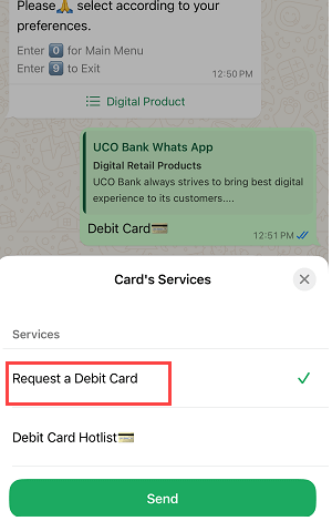 Apply for UCO Bank ATM/Debit Card Online via WhatsApp