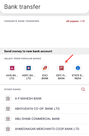 NEFT Transfer in IDFC First Bank Account from Mobile Banking