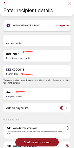 NEFT Transfer in IDFC First Bank Account from Mobile Banking