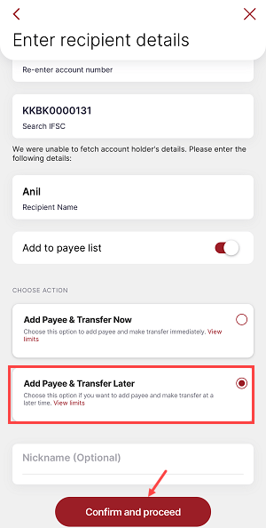 NEFT Transfer in IDFC First Bank Account from Mobile Banking