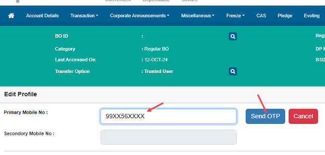 Change or Update Your Registered Mobile Number Online in a CDSL Demat Account