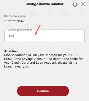 Change/Update IDFC First Bank Registered Mobile Number Online