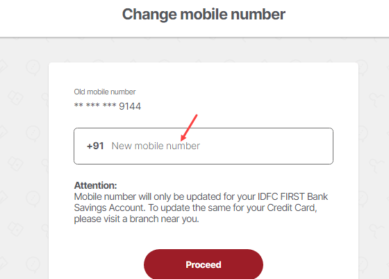Change/Update IDFC First Bank Registered Mobile Number Online