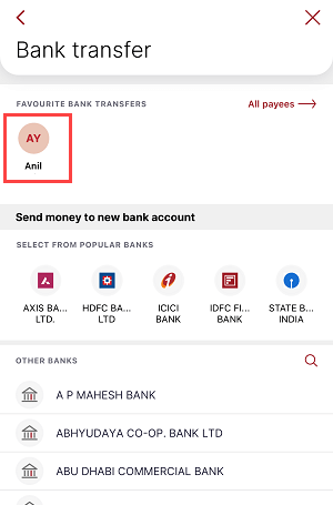 NEFT Transfer in IDFC First Bank Account from Mobile Banking