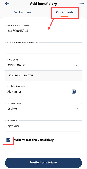 Add a Beneficiary Account on Bank of Baroda Mobile Banking