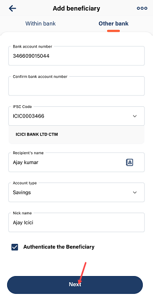 Add a Beneficiary Account on Bank of Baroda Mobile Banking