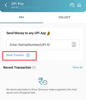 UPI Money Transfer on Bank of India (BOI) Mobile Banking