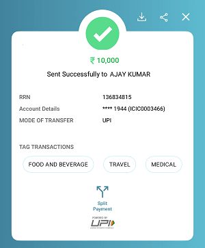 UPI Money Transfer on Bank of India (BOI) Mobile Banking