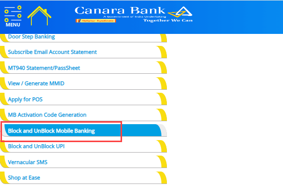 block unblock canara mobile banking