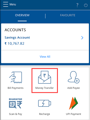HDFC mobile money transfer option