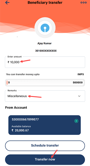 IMPS Money Transfer on Bank of Baroda Mobile Banking