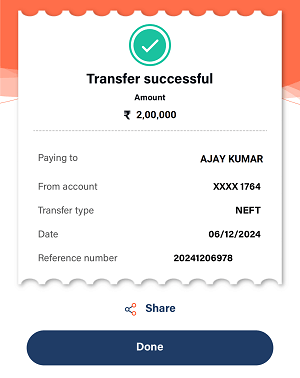 NEFT Money Transfer on Bank of Baroda Mobile Banking