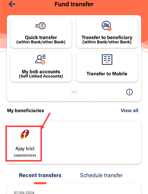 NEFT Money Transfer on Bank of Baroda Mobile Banking