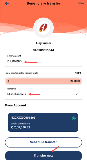 NEFT Money Transfer on Bank of Baroda Mobile Banking