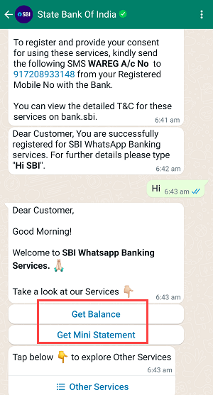 Activate WhatsApp Banking for SBI Account