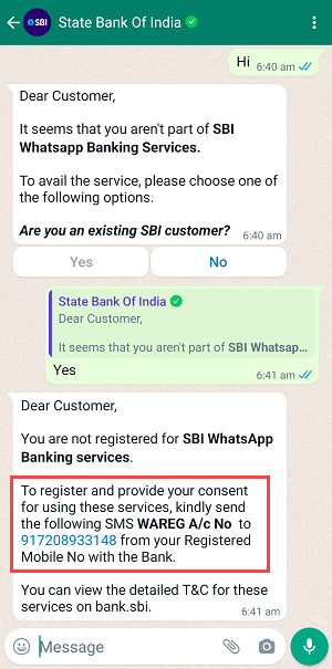 Activate WhatsApp Banking for SBI Account