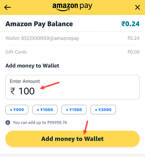 Add Money to Amazon Pay Wallet Using UPI