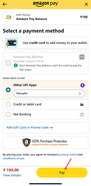 Add Money to Amazon Pay Wallet Using UPI