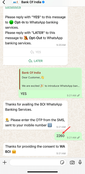 Check Bank of India (BOI) Account Balance on WhatsApp