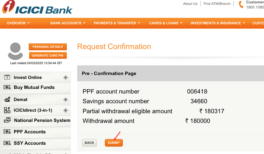 Partially Withdraw PPF Funds Online with ICICI Bank