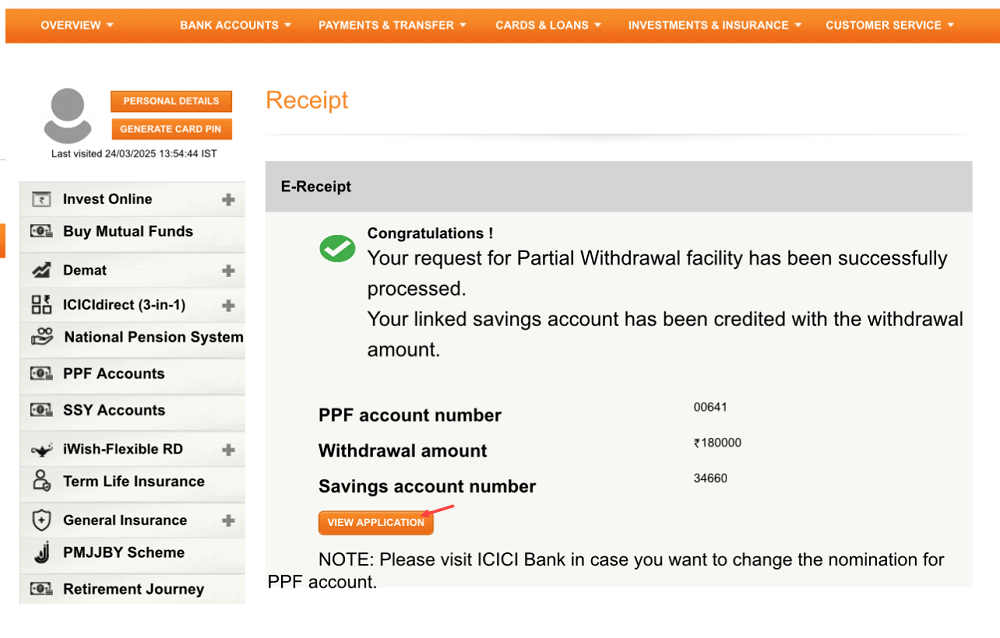 Partially Withdraw PPF Funds Online with ICICI Bank