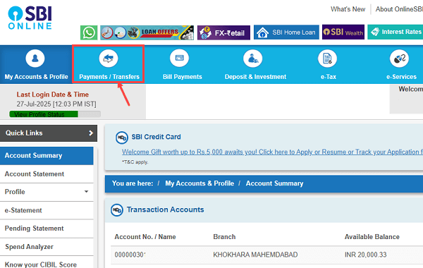 NEFT Transfer from SBI to Other Bank Account