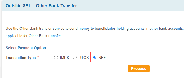 NEFT Transfer from SBI to Other Bank Account